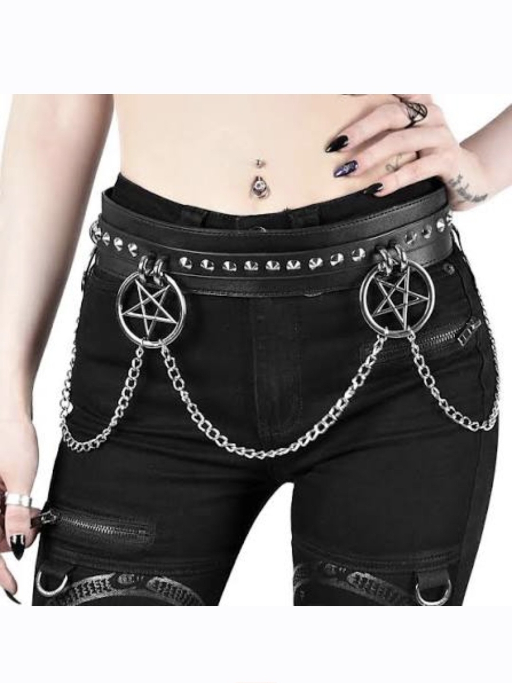 Killstar Curses Black Chain Studded Pentagram Belt